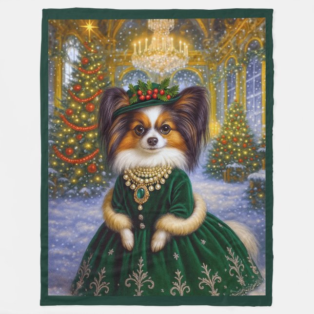 Papillon Holiday  Fleece Blanket (Front)