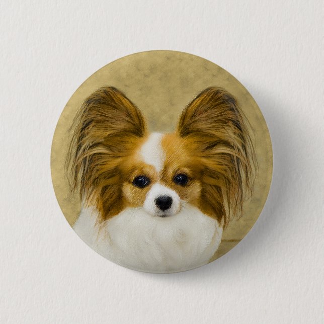 Papillon (Hound Tri) Painting - Original Dog Art 6 Cm Round Badge (Front)