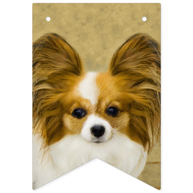 Papillon (Hound Tri) Painting - Original Dog Art Bunting (First Flag)