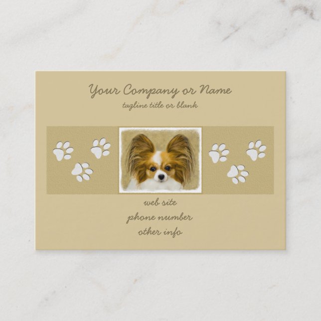 Papillon (Hound Tri) Painting - Original Dog Art Business Card (Front)