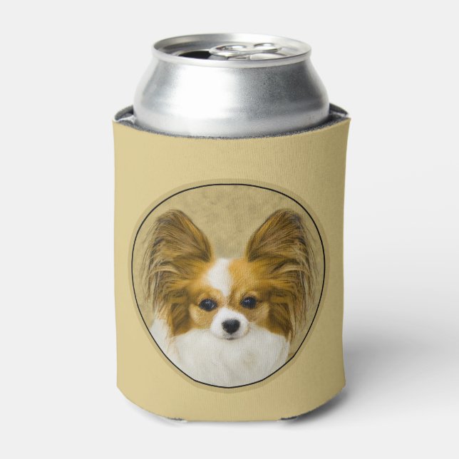 Papillon (Hound Tri) Painting - Original Dog Art Can Cooler (Can Front)