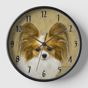 Papillon (Hound Tri) Painting - Original Dog Art Clock