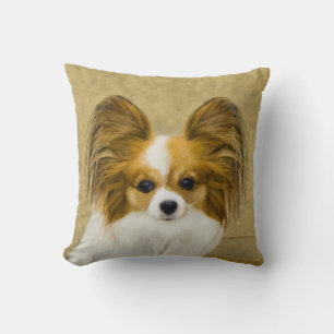 Papillon (Hound Tri) Painting - Original Dog Art Cushion