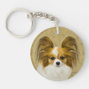 Papillon (Hound Tri) Painting - Original Dog Art Key Ring
