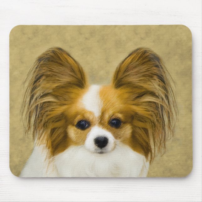 Papillon (Hound Tri) Painting - Original Dog Art Mouse Mat (Front)