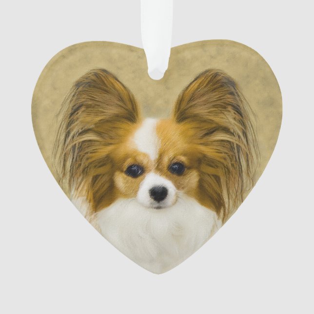 Papillon (Hound Tri) Painting - Original Dog Art Ornament (Front)