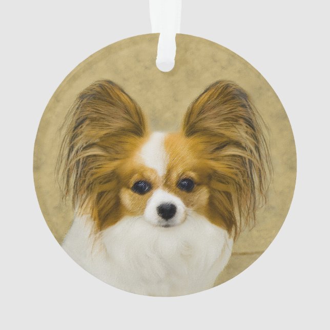 Papillon (Hound Tri) Painting - Original Dog Art Ornament (Back)