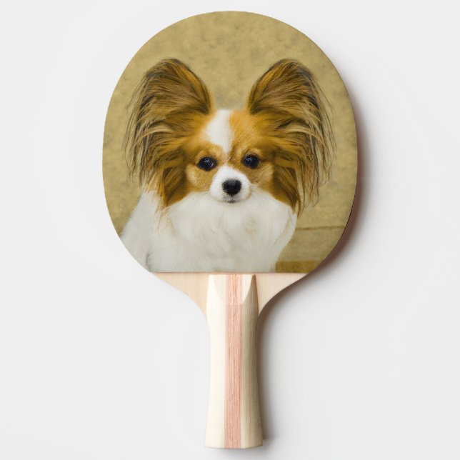 Papillon (Hound Tri) Painting - Original Dog Art Ping Pong Paddle (Front)