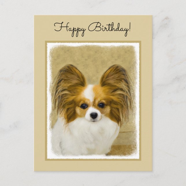 Papillon (Hound Tri) Painting - Original Dog Art Postcard (Front)