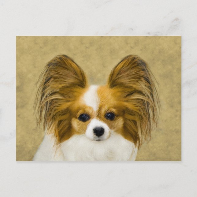 Papillon (Hound Tri) Painting - Original Dog Art Postcard (Front)