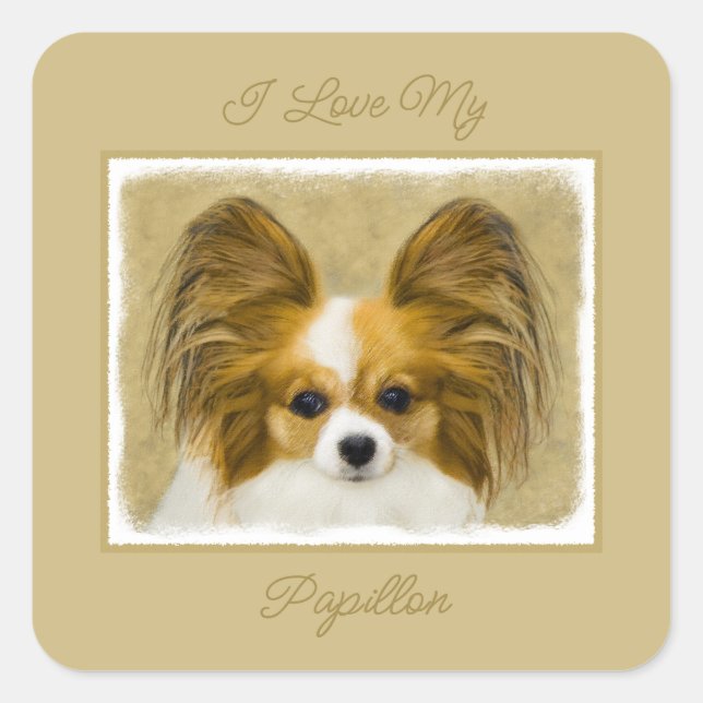 Papillon (Hound Tri) Painting - Original Dog Art S Square Sticker (Front)