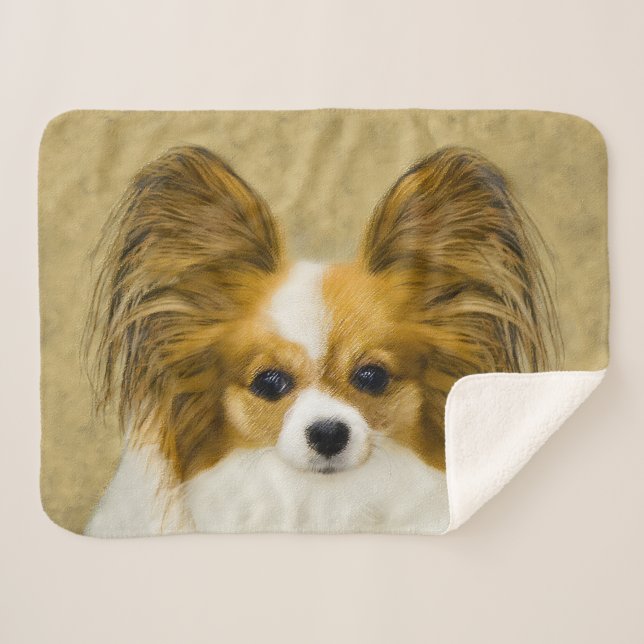 Papillon (Hound Tri) Painting - Original Dog Art Sherpa Blanket (Front (Horizontal))