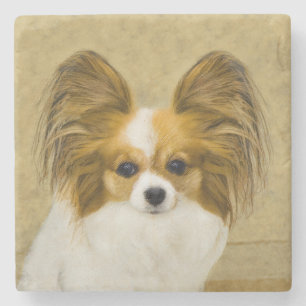Papillon (Hound Tri) Painting - Original Dog Art Stone Coaster