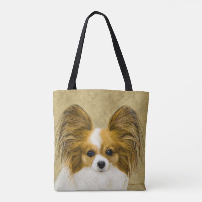 Papillon (Hound Tri) Painting - Original Dog Art Tote Bag (Back)