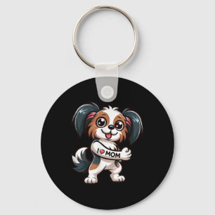 Papillon I Love Mum Funny Dog Tattoo Key Ring