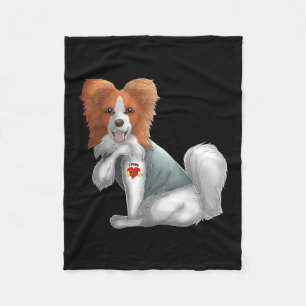 Papillon I Love Mum Tattoo Dog Shirt Funny Mothers Fleece Blanket