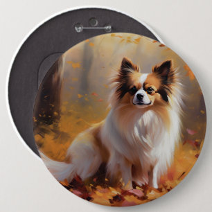 Papillon in Autumn Leaves Fall Inspire 6 Cm Round Badge