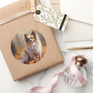 Papillon in Autumn Leaves Fall Inspire Classic Round Sticker