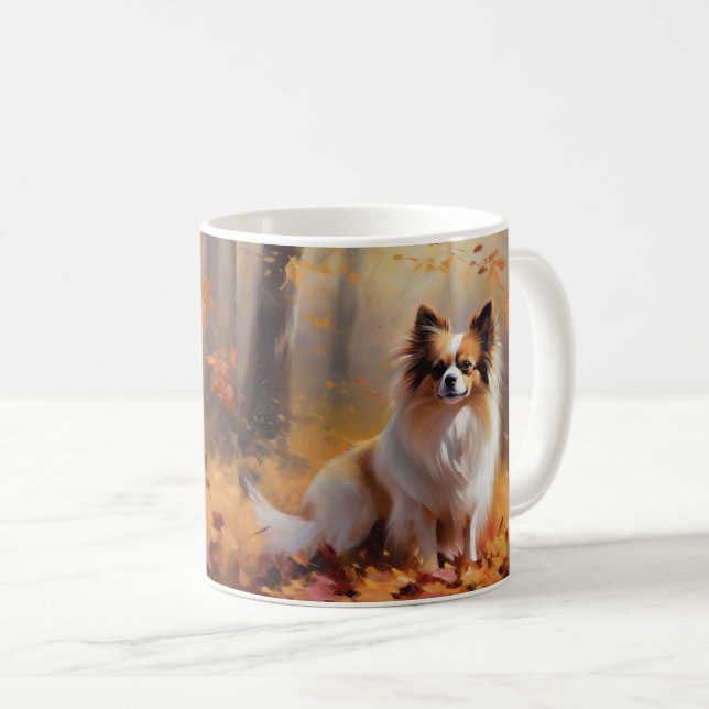 Papillon in Autumn Leaves Fall Inspire  Coffee Mug (Front Right)