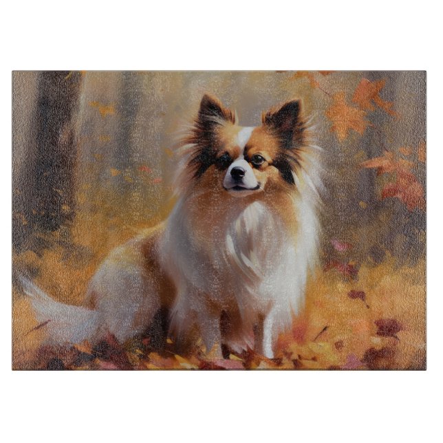 Papillon in Autumn Leaves Fall Inspire  Cutting Board (Front)