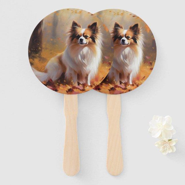 Papillon in Autumn Leaves Fall Inspire  Hand Fan (Front and Back)