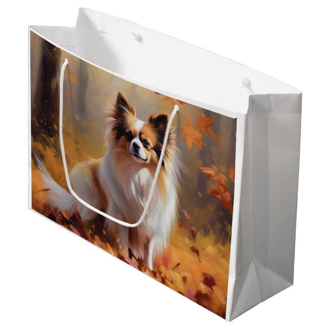 Papillon in Autumn Leaves Fall Inspire  Large Gift Bag (Front Angled)