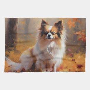 Papillon in Autumn Leaves Fall Inspire Tea Towel