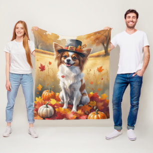 Papillon In Autumn Leaves Thanksgiving Art Fleece Blanket