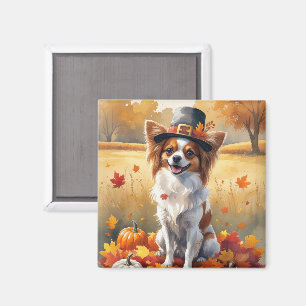 Papillon In Autumn Leaves Thanksgiving Art Magnet