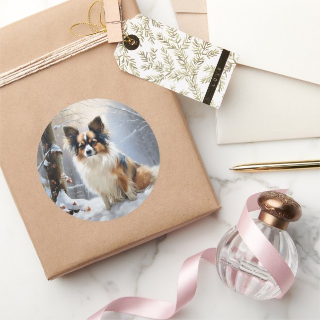 Papillon Let It Snow Christmas  Classic Round Sticker (Gifting)