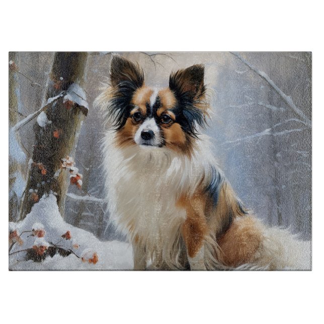 Papillon Let It Snow Christmas  Cutting Board (Front)