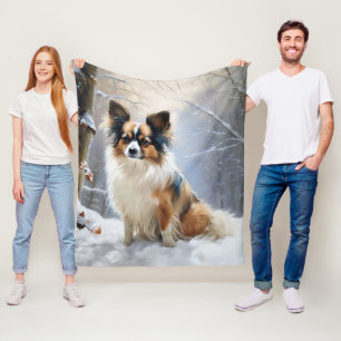 Papillon Let It Snow Christmas  Fleece Blanket
