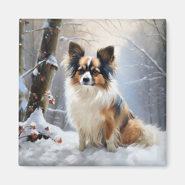 Papillon Let It Snow Christmas  Magnet (Front)