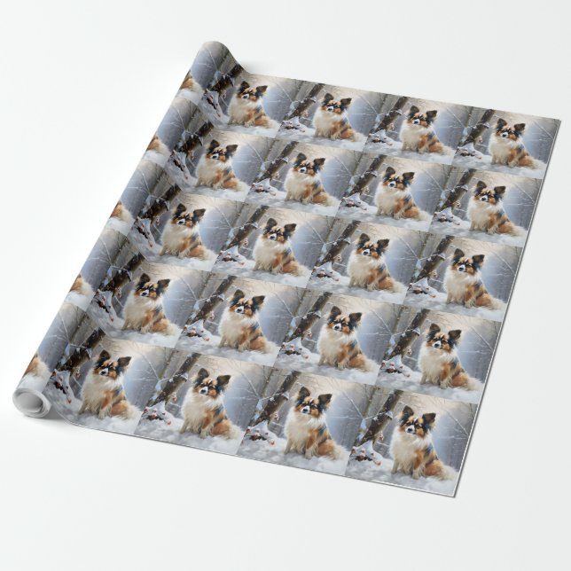Papillon Let It Snow Christmas  Wrapping Paper (Unrolled)