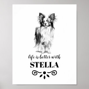 Papillon Life is better with Custom Dog Name Poster