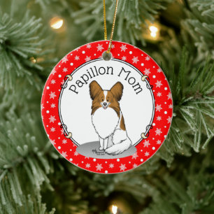 Papillon Mum Pap Mum (white & sable) Cute Dog Mum Ceramic Tree Decoration