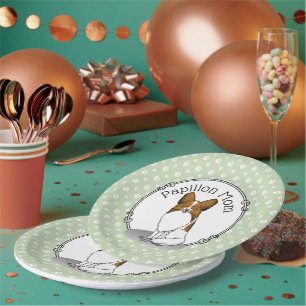 Papillon Mum Pap Mum (white & sable) Cute Dog Mum Paper Plate