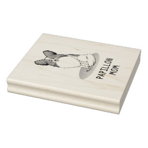 Papillon Mum Pap Mum (white & sable) Cute Dog Mum Rubber Stamp