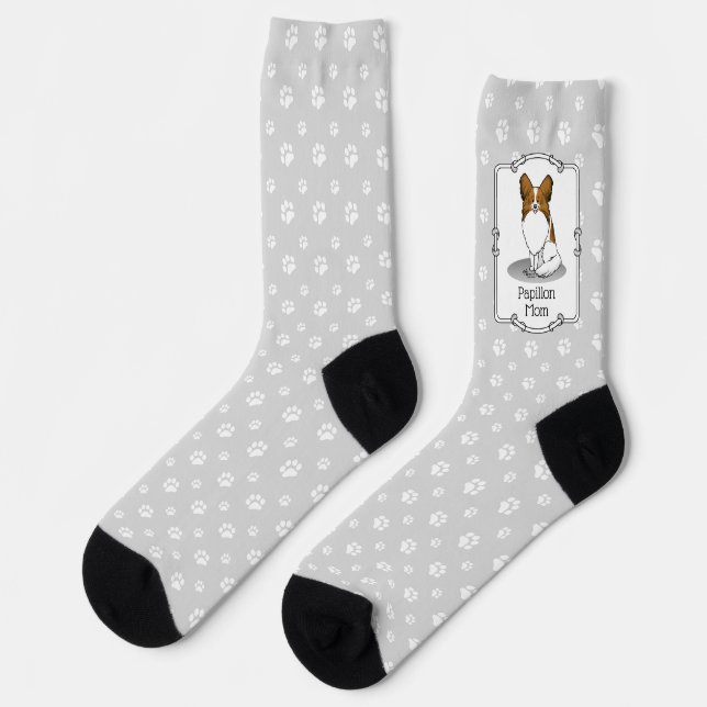 Papillon Mum Pap Mum (white & sable) Cute Dog Mum Socks (Left)