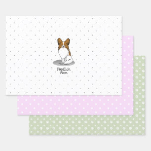 Papillon Mum Pap Mum (white & sable) Cute Dog Mum Wrapping Paper Sheet