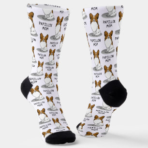 Papillon Mum Pap Mum (white & sable) Cute Socks