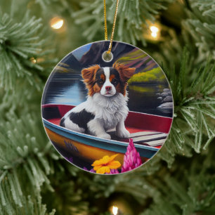 Papillon on a Paddle: A Scenic Adventure Ceramic Tree Decoration