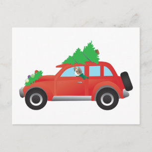 Papillon or Long-haired Chi driving Christmas car Holiday Postcard