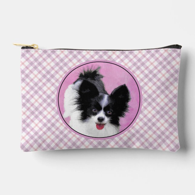 Papillon Painting Black and White Original Dog Art Accessory Pouch (Front)