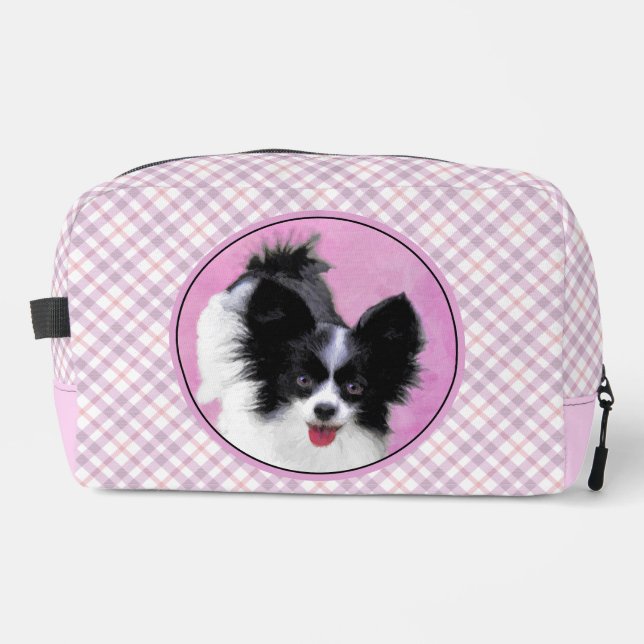 Papillon Painting Black and White Original Dog Art Dopp Kit (Front)