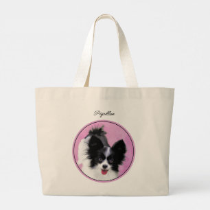 Papillon Painting Black and White Original Dog Art Large Tote Bag