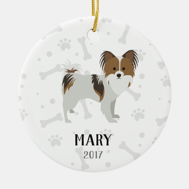 Papillon Personalised Dog Christmas Ornament (Front)