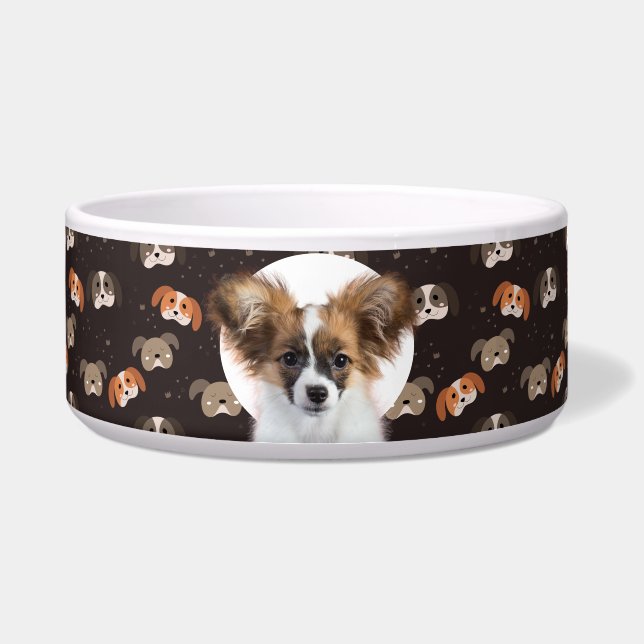 Papillon Personalised Photo & Name Dog Bowl (Front)
