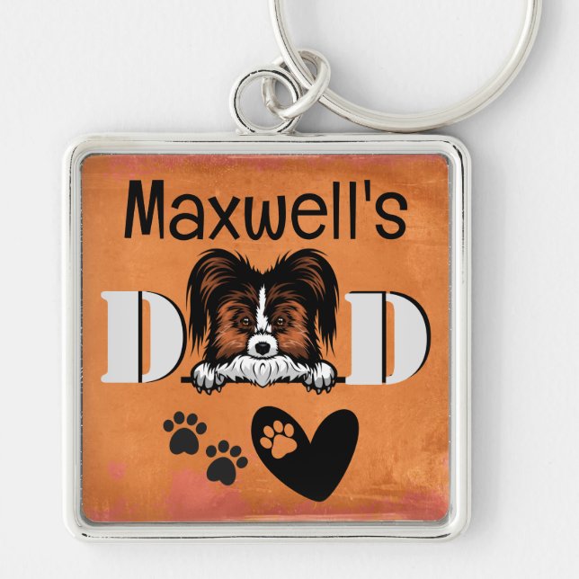 Papillon Personalized Peeking  Key Ring (Front)