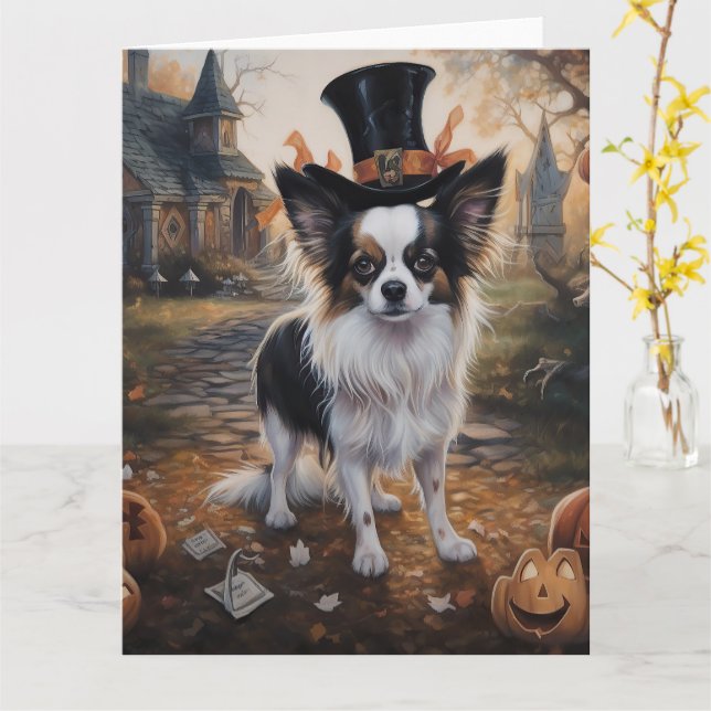 Papillon Pumpkins Halloween Scary  Card (Yellow Flower)